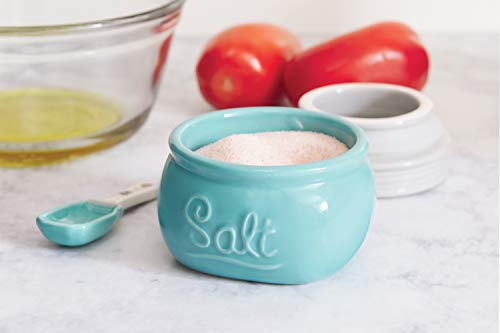 Fox Run Vintage Style Mason Jar Salt Cellar, Blue Ceramic with White Lid, 1 Cup Capacity - style: Salt Cellar