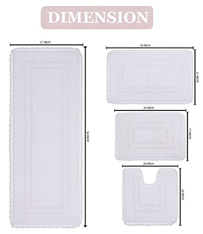Home Weavers Casual Elegance Reversible Bathmat 100% Cotton Bathroom Rugs Set, Washable Rug, Extra Soft and Absorbent Bath Rug, Kitchen Mat, Bath Mat Set, Non Slip Mat, 4 Piece Set with Runner, White - color: White, size: 1'9" x 4'6" (Rectangle, Contour)