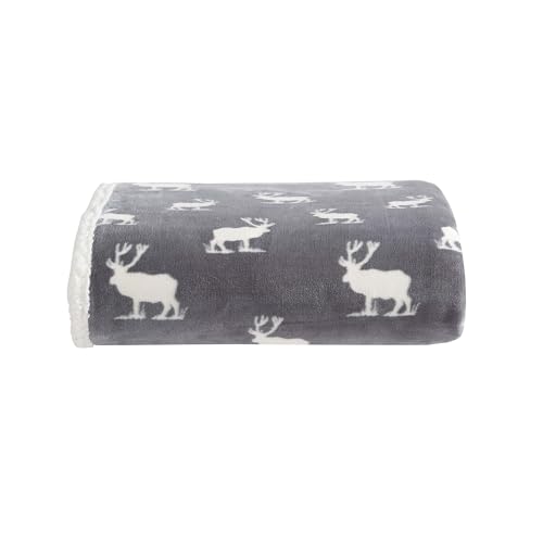 Eddie Bauer - Throw Blanket, Brushed Fleece & Plush Sherpa Bedding, Blanket for Couch & Bed (Elk Stance Grey, 50" x 60") - color: Elk Stance Grey, size: 50" x 60"