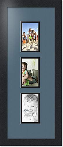 ArtToFrames Collage Photo Frame Double Mat with 3-3x5 Openings with Satin Black Frame and Dutch Blue mat. - color: Dutch Blue, size: 3 - 3x5
