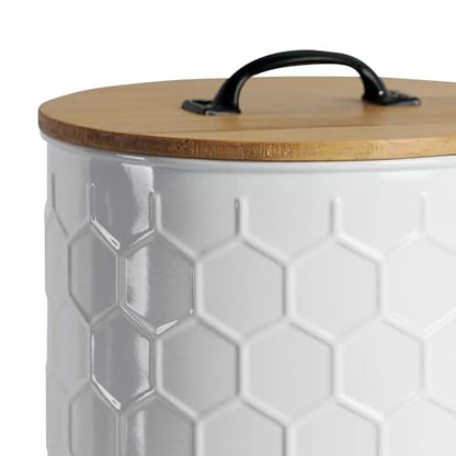 Metal Paper Towel Holder, Weighted Base with Suction Cups | White Honeycomb Pattern Embossed with Wooden Lid, Easy Tear Roll Dispenser for Kitchen Counter, Bars, Dining Tables - color: Honeycomb White