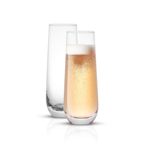 JoyJolt Milo Stemless Champagne Flutes Set of 8 Crystal Glasses. 9.5oz Prosecco Wine Flute, Mimosa Glasses, Cocktail Glass Set, Water Highball Glass, Bar Glassware - size: 9.5 Ounces