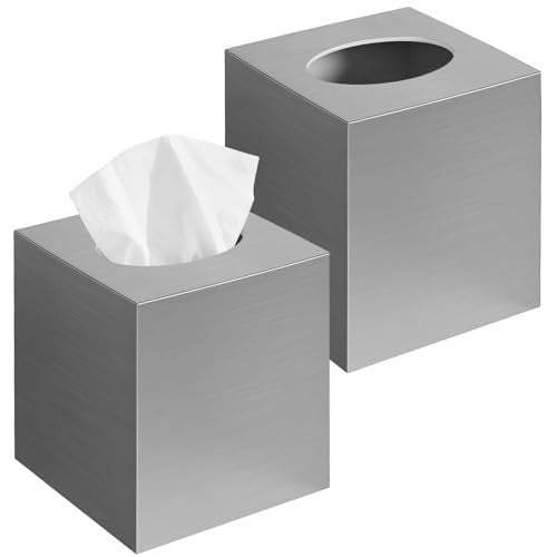 2 Pack Tissue Box Cover, Square Acrylic Tissue Holder Non-Slip Base,Sliver | modern,non-slip,easy to refill,compatibility for tissue & rollsfor bathroom countertops,dressers,night stand,parlors,office - color: Sliver, size: 2pack