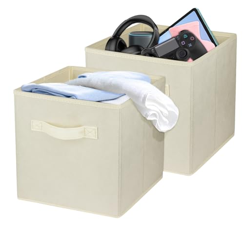 2 Pcs Storage Cubes, 10.5 Inch Collapsible Storage Bins, Fabric Foldable Bins for Organization, Durable Storage Bins for Closet, Shelves, Offices (Beige) | [Beige] [For Organization, Durable Storage Bins for Closet, Shelves, Offices] - color: Beige