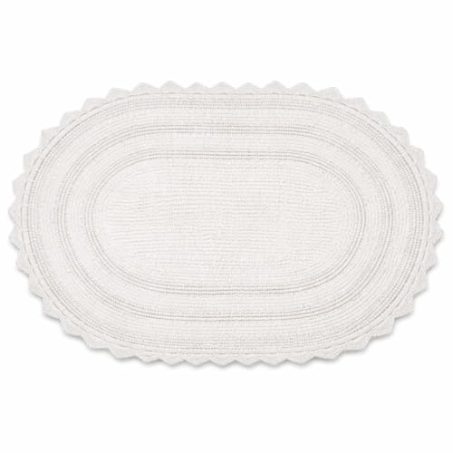 Royal Blaze Crochet Bath Rug 100% Cotton Reversible, 18”x26” White Oval Bath Mat, Reversible Plush Tufted Loop Design with Decorative Edges, Thick Bathroom Rug - color: Soft White, size: 18"x26" Oval