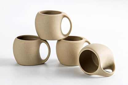 Cute Small Coffee Cups,Double Espresso Cup,4 oz,Neutral Beige,Set of 4 | SYJAN HOME Clay Espresso Mug with Handle,Mini Coffee Mug for Double Shots,Small Cappuccino,Latte,Cafe - color: Neutral Beige , 4 OZ