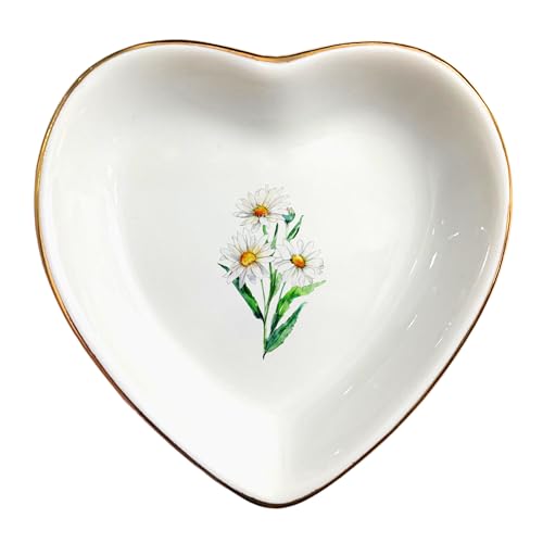 April Daisy Flower Ring Dish-White Floral Jewelry Dish for Hippie,Nature,Pace-January Flower for Mom,Mother-in-law,Step Mom,Godmother,Aunt,Grandma,Sister,Friend-Virgo Birthday Gifts - style: 4 - April (Daisy)