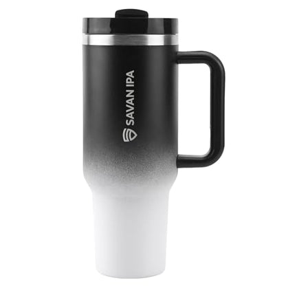 Insulated Tumbler, Black and White, 40 oz | Stainless Steel Vacuum, Handle and Straw, Leak Resistant Lid, Fits Car Cup Holder - color: GRADIENT BLACK, size: 40 oz