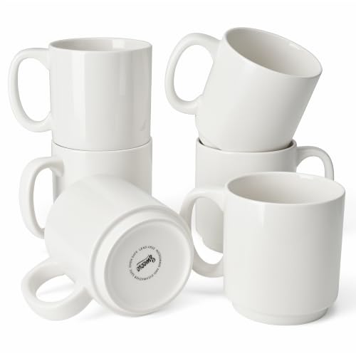 Sweese 10 Oz Stackable White Coffee Mug, Porcelain Coffee Mugs Sets of 6, Coffee Cups with Handle for Specialty Coffee Drinks, Cappuccino, Cafe Mocha, Latte and Tea, White - color: White, size: 10 Ounces