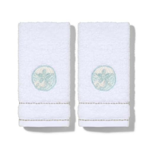 Avanti Linens – Fingertip Towel Set, 100% Cotton Velour Bathroom Towels with Embroidered Shell Design & Absorbent Terry Reverse, Home Decor, Set of 2 (Farmhouse Shell Collection) - color: Farmhouse Shell, size: 2 Pack