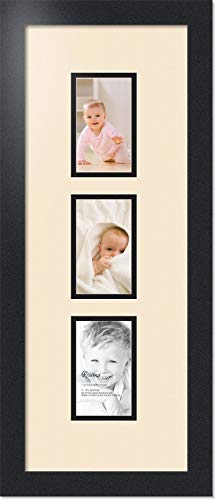ArtToFrames Collage Photo Frame Double Mat with 3 - 3x5 Openings and Satin Black Frame - color: Alabaster, size: 3 - 3x5