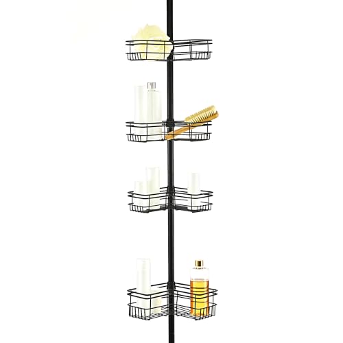 Tension Pole Shower Caddy Corner Organizer, Adjustable Standing Shower Caddy with 4 Removable Baskets, Rust Resistant Bathroom Tension Rod Organizer, 60 to 97 Inch, Matte Black - color: Matt Black