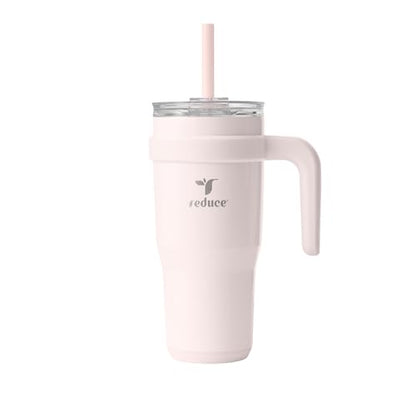 REDUCE 24 oz Stainless Steel Tumbler with Handle - Dual-Wall Vacuum Insulated Travel Mug, Sweat-Proof Lid & Reusable Straw - Keeps Drinks Cold for 24 Hrs, Fits Cupholders, Dishwasher Safe-Pink Cotton - color: Pink Cotton, size: 24 Ounces