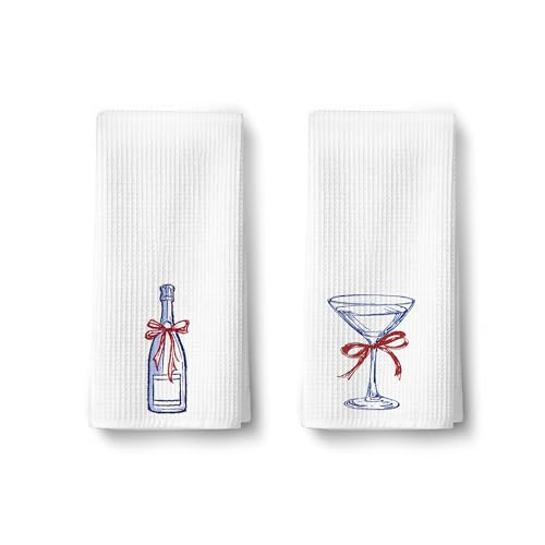 Wine with Bow Kitchen Hand Towels Decorative Set of 2 - Cute Bar Dish Towels for Bar Cart Kitchen Decor, Wine Lovers Gifts Idea, Coquette Martini Gifts for Women Martini Lovers Hostess068 - color: Ccolor010