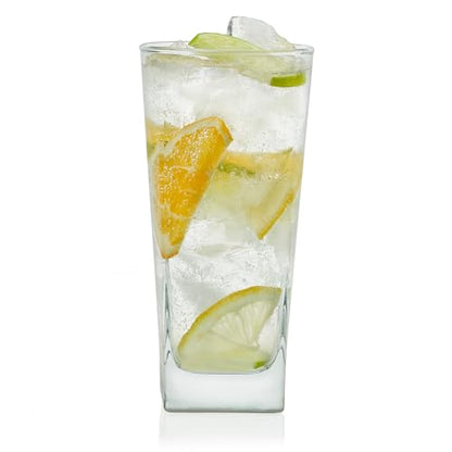 14.3 oz Drinking Glasses Set of 8, Tumblers with Thick Square Base | Crystal Clear Drinking Glasses, Thick Square Base, Everyday Glassware for Water, Juice & Iced Tea, Dishwasher Safe - color: City