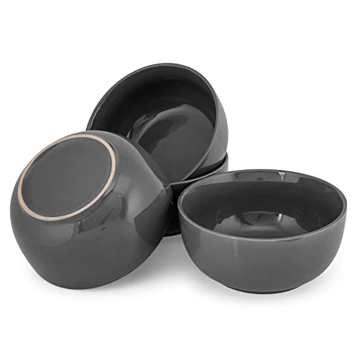 Elanze Designs Bistro Glossy Ceramic 6.5 inch Dinnerware Bowls Set of 4 - Perfect for Everyday uses from Soup, Pasta, Salad, Cereal, Ice cream, Ramen and Pho, Charcoal Grey - color: Charcoal Grey, style: 6.5 inch Soup