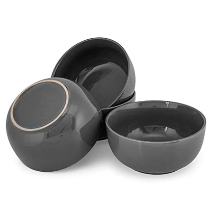 Elanze Designs Bistro Glossy Ceramic 6.5 inch Dinnerware Bowls Set of 4 - Perfect for Everyday uses from Soup, Pasta, Salad, Cereal, Ice cream, Ramen and Pho, Charcoal Grey - color: Charcoal Grey, style: 6.5 inch Soup