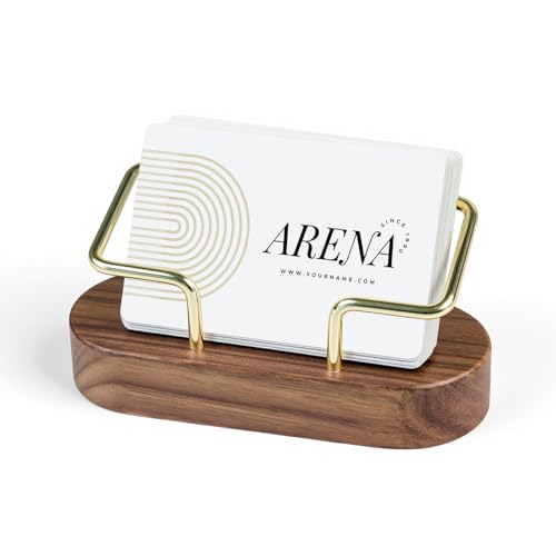 Business Card Holder for Desk Minimalist Office Organizer Oval Base | Professional Card Display with Brass Metal Frame for Stylish Office, Tabletop & Home Decor, Smooth Card Stand Walnut Wooden - color: Oval