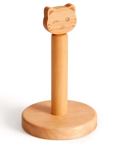 Vinoil Toilet Paper Holder Stand, Cute Cat Design Wooden Toilet Paper Holder Free Standing, Decorative Toilet Roll Holder, Scrunchies Holder Stand, Hair Ties Organizer