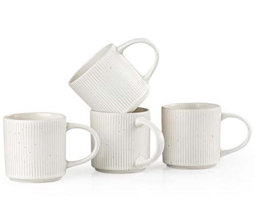 Coffee Mug Set for 4-12oz Ceramic Stoneware Mugs for Coffee, Tea, Cocoa, Microwave & Dishwasher Safe, Speckled White - color: Speckled White