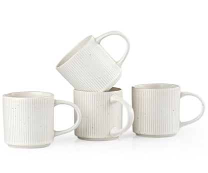Coffee Mug Set for 4-12oz Ceramic Stoneware Mugs for Coffee, Tea, Cocoa, Microwave & Dishwasher Safe, Speckled White - color: Speckled White