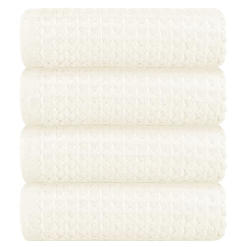 4 Piece 100% Cotton Waffle Bath Towel, White 27 x 54 inch | Cotton Bath Towels, Highly Absorbent and Quick Dry, Soft Waffle Weave Towels for Bathroom, Gym, Hotel, Spa, Daily Use - color: White, size: 4 Piece Bath Towel