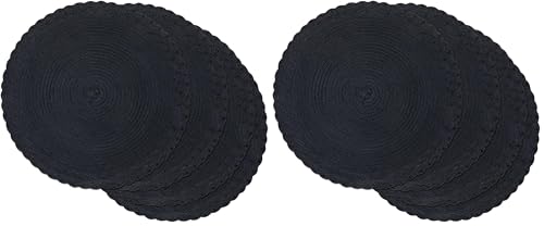 SHACOS Round Placemats Set of 4 Boho Braided Border 15 inch Circle Place Mats Washable Fabric Table Mats for Kitchen Dining Table, Black (Pack of 2) - color: Black, size: 4 pieces (Pack of 2)