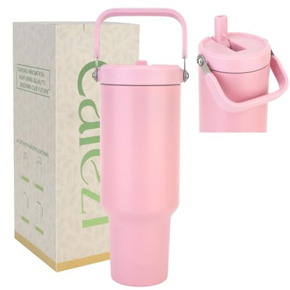 40 oz Insulated Tumbler with Top Handle and Flip Straw | Vacuum Insulated Stainless Steel Cup with Leak-Proof Lid, Sweat-Free, Fits Cup Holder, Keeps Ice Cold up to 30 Hours - color: Pink, size: 40 Ounces