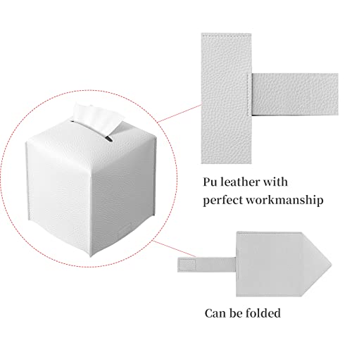 REGELETO Square Tissue Box Cover, Pu Leather Tissue Box Holder with Bottom Belt Modern Stylish Tissue Box Organizer for Bathroom, Bedroom, Hotel, Office Desk 5"X5"X5"-Off White - color: Single Off-white