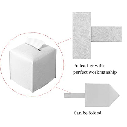 REGELETO Square Tissue Box Cover, Pu Leather Tissue Box Holder with Bottom Belt Modern Stylish Tissue Box Organizer for Bathroom, Bedroom, Hotel, Office Desk 5"X5"X5"-Off White - color: Single Off-white