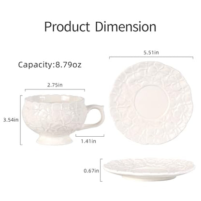KAMMAK Tea Cups and Saucers Set of 2, 8.5 oz Porcelain Coffee Cups, 560N | Stackable Espresso Mugs, Ceramic Demitasse for Coffee, Cappuccino, Latte, Americano, Tea - size: 7KPSP560N