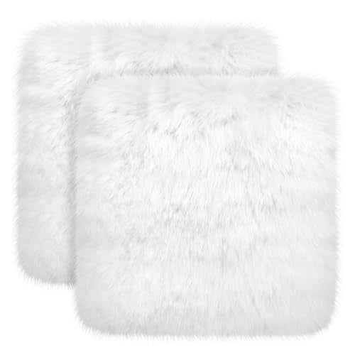 Faux Fur Placemats,White Fur Table Runner Table mats Set of 2,Small Luxury Shaggy Sheepskin Table Linen Wedding Decor Designer Accessories(White, 18x18inch) - color: White, size: 18x18inch