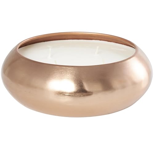 Deco 79 Metal Decorative Candle Tropical Breeze Scented Wide Dome Shaped 60 oz 4 Wick Aromatherapy Candle with White Wax, Wax Aromatherapy Candle 9" x 9" x 3", Copper
