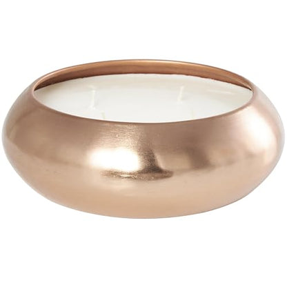 Deco 79 Metal Decorative Candle Tropical Breeze Scented Wide Dome Shaped 60 oz 4 Wick Aromatherapy Candle with White Wax, Wax Aromatherapy Candle 9" x 9" x 3", Copper