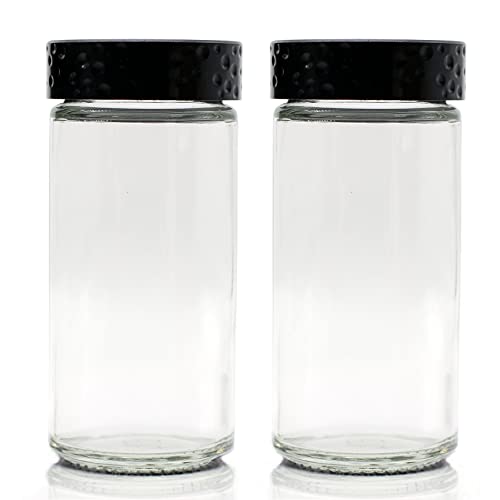 Tianifa 2 Pcs Black Spice Jars, 3 oz Glass Seasoning Bottles, Spices Container, Empty Spice Jars, Round Spice Bottles with Airtight Plastic Caps with Shaker Lids (2, clear) - color: Black Lids-1, size: 2pcs