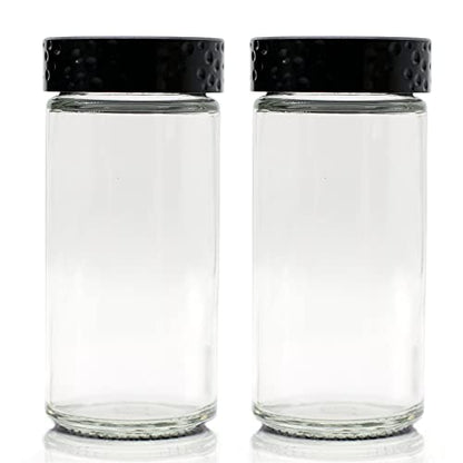 Tianifa 2 Pcs Black Spice Jars, 3 oz Glass Seasoning Bottles, Spices Container, Empty Spice Jars, Round Spice Bottles with Airtight Plastic Caps with Shaker Lids (2, clear) - color: Black Lids-1, size: 2pcs