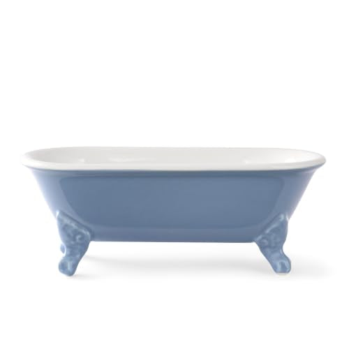 6.5" Ceramic Mini Clawfoot Bathtub Soap Dish, Blue | Decorative, Kitchen Sponge Holder, Shower Tray, 1 Pack - color: Blue