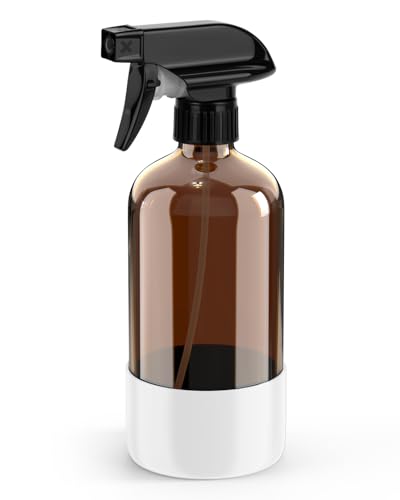Bontip Amber Glass Spray Bottle, 16 oz with White Silicone Sleeve, 1 Pack | Refillable amber glass bottle, With protective silicone sleeve, BPA-free, UV shielding, Great for cleaning solutions,plants - color: White, size: 16 Ounces