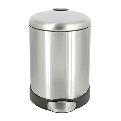 Glad Small Trash Can, 1.2 Gallon | Round Stainless Steel Garbage Bin with Soft Close Lid & Step Foot Pedal | Metal Waste Basket with Removable Inner Bucket, Stainless, 8 x 9.5 x 12 inches - color: Stainless