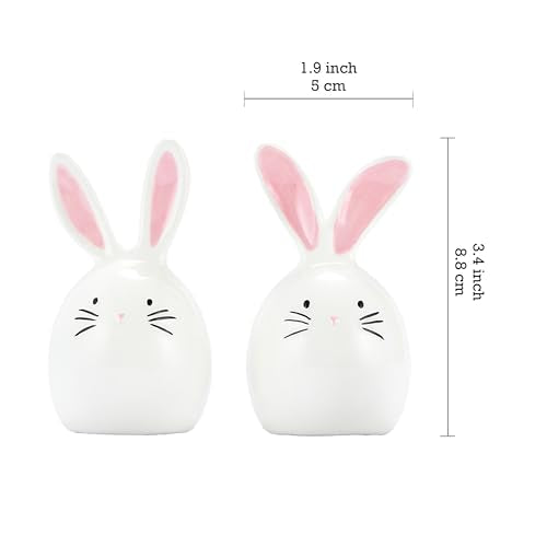 Bico Dreamy Rabbit Ceramic Hand Painted Salt & Pepper Shaker Set, Easter Decoration Table Top, Dishwasher Safe