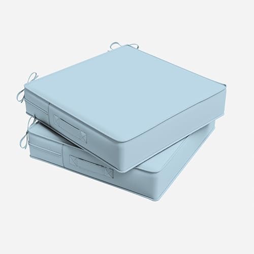 Outdoor Chair Cushion 19 x 19 x 4 Inches Patio Furniture Outdoor Waterproof Seat Cushion, Patio Chair Cushion with Handles and Ties, Square Dining Chair Cushion Set of 2, Sky Blue - color: Sky Blue, size: 19×19×4 in