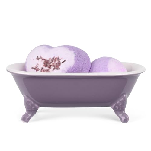 6.5" Ceramic Mini Decorative Clawfoot Bathtub Bar Soap Dish, Kitchen Sponge Holder and Shower Tray for Bathroom, 1 Pack(Lavender) - color: Lavender
