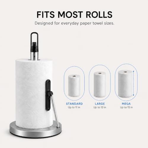 Paper Towel Holder with Spray Pump, All-in-One Countertop Paper Towel Stand with Refillable Bottle, One-Handed Tear Kitchen Roll Holder, Weighted Base, Brushed Stainless Steel(Nickel) - color: Nickel