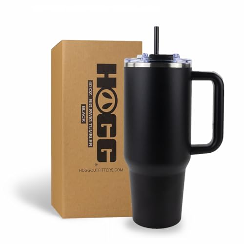 Hogg Big Swig 40oz Tumbler with Handle and Straw - Black, 40 oz Tumbler, Insulated Cup with Handle, 40oz Water Bottle with Straw, Thermal Cups, Leak Proof Lid, Travel Mugs, Stainless Steel - color: Black