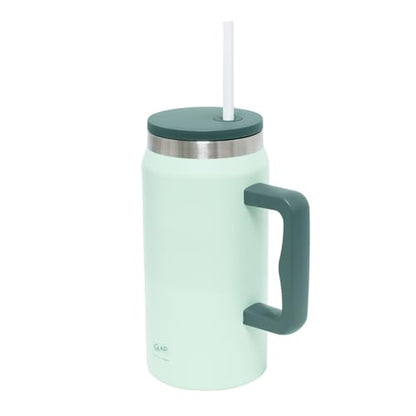 Glad Pioneer Stainless Steel Tumbler with Lid and Straw - Double Walled Insulated Cup with Handle - Leak Resistant & Drinks Stay Cold All Day, 47oz, Green - color: Green, size: 47 Ounces