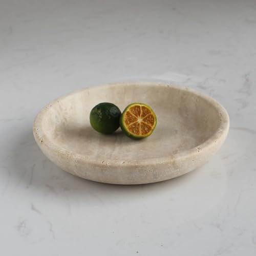 Natural Marble Travertine Ring Dish Jewelry Tray 5.5" for Women, Marble Trinket Dish for Key Earring Nightstand, Mother's Day Engagement Birthday Gift - Beige Travertine - color: Beige Travertine