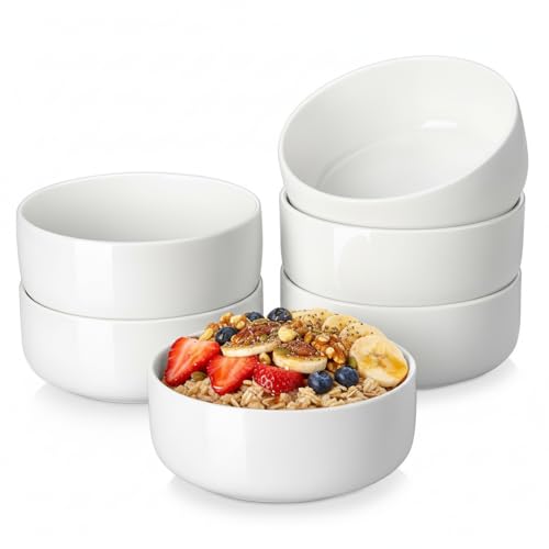 MALACASA 24 OZ Cereal Bowls Set of 6, Ceramic Soup Oatmeal Bowls, White | Porcelain Bowls for Daily Use, Kitchen Cereal, Soup, Oatmeal, Yogurt, Breakfast, Dishwasher Microwave Oven Safe, Series LUNA - color: Ivory White, size: 6 Pcs