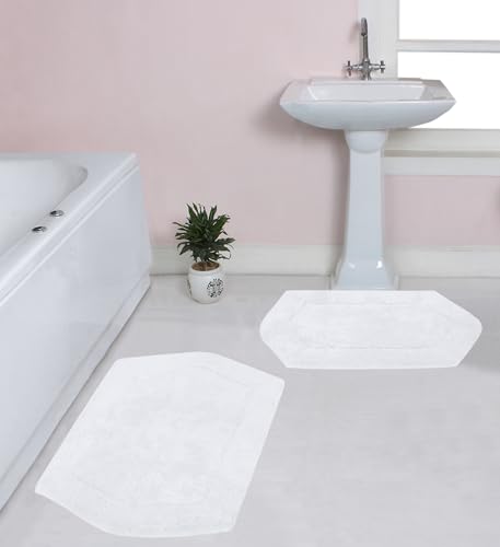 Home Weavers 100% Cotton Tufted Waterford Collection, Extra Soft and Absorbent Bath Rugs, Machine Washable Bath Mats for Bathroom, 2 Piece Set(M+L), White - color: White, size: 2 Piece Set(M+L)