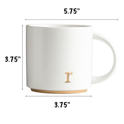 COLLECTIVE HOME Ceramic Coffee Mug, 15 oz Monogram Cup with Gift Box(R) | Dishwasher Safe, Engraved Gold Letter , Personalized Housewarming Birthday Present, Christmas Thanksgiving Mothers Day Gifts - color: gold-r