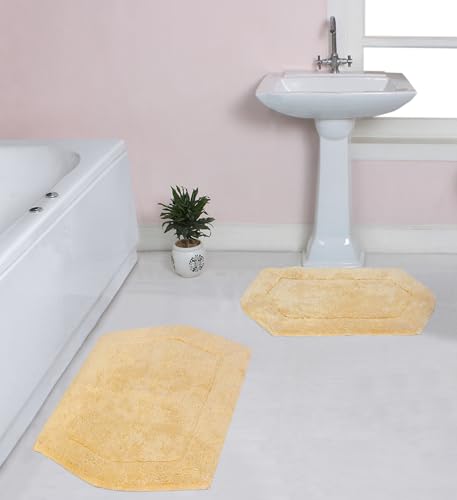 Home Weavers 100% Cotton Tufted Waterford Collection, Extra Soft and Absorbent Bath Rugs, Machine Washable Bath Mats for Bathroom, 2 Piece Set(M+L), Yellow - color: Yellow, size: 2 Piece Set(M+L)